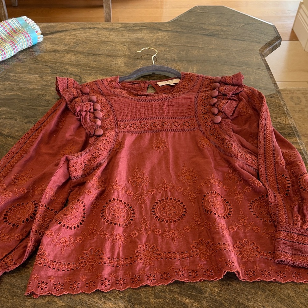 Sea New York Terracotta Embroidered Blouse
